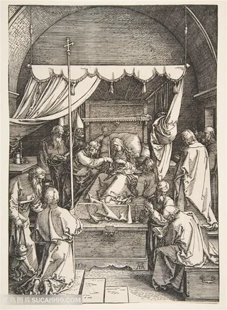 丢勒手绘卧室床男士插画