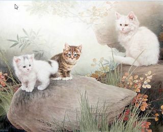 油画 小猫 风景 背景墙