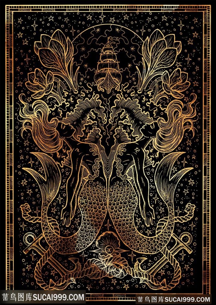 唯美金色双鱼座十二星座底纹背景图片