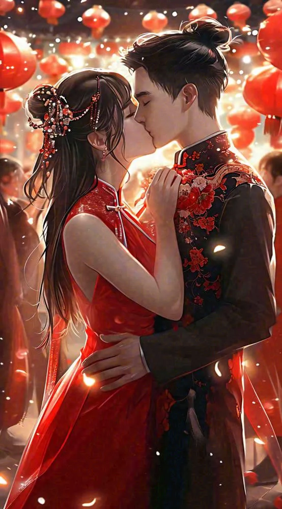 中国风情人节古风情侣拥抱亲吻爱情，七夕节(816x1472)