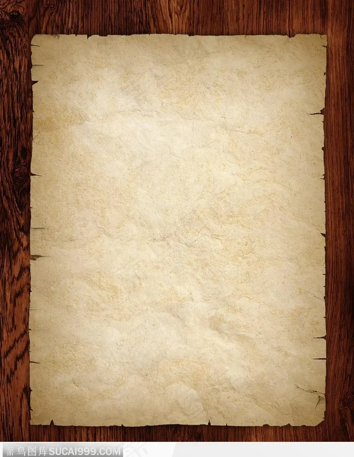 相框边框-木条纹上的褶皱旧古老纸张