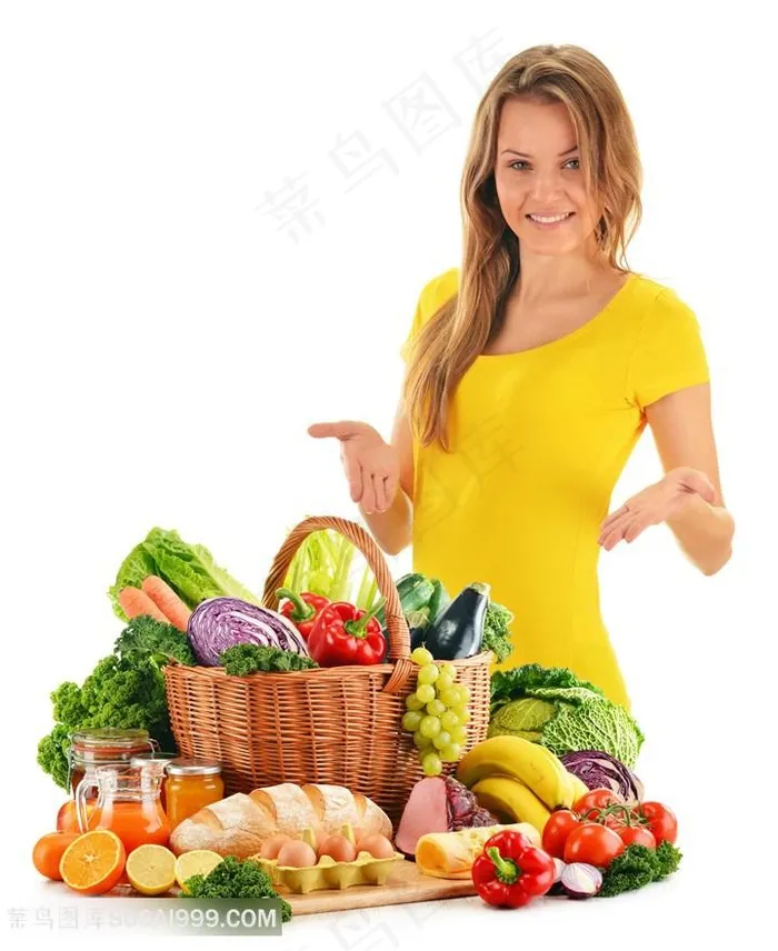 展示水果蔬菜的美女高清水果图片