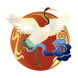 中国风国潮仙鹤山水插画手绘元素场景PSD设计素材