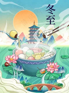 冬至插画唯美好看景色