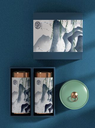 国风高档茶叶包装盒袋罐瓶LOGO标贴展示VI智能贴图样机PSD素材