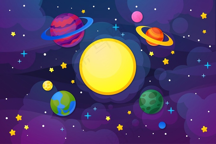 可爱卡通紫色星空天空宇宙太空星球星系幻彩背景
