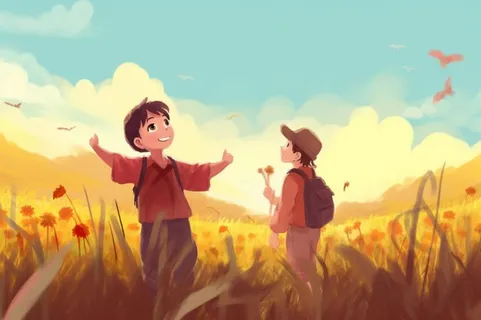 小麦丰收农田手绘图