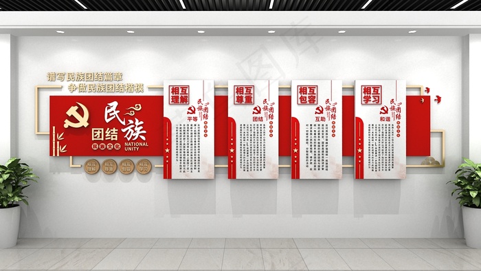 民族大团结文化墙cdr矢量模版下载