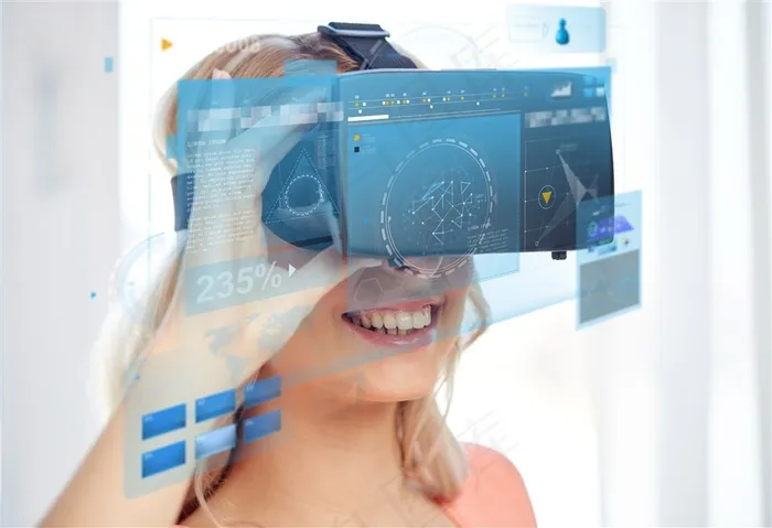 戴着VR眼镜微笑的美女创意科技高清图片