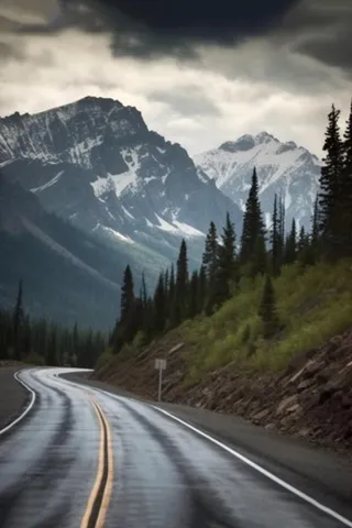 公路雪山森林背景