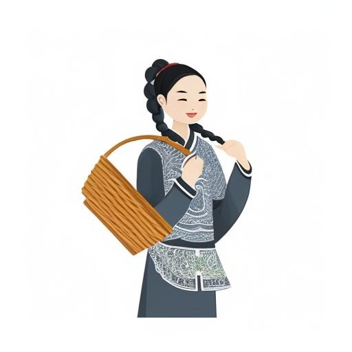 一个身穿民族服装手里拿着篮筐的女孩插画png免抠(2048x2048)