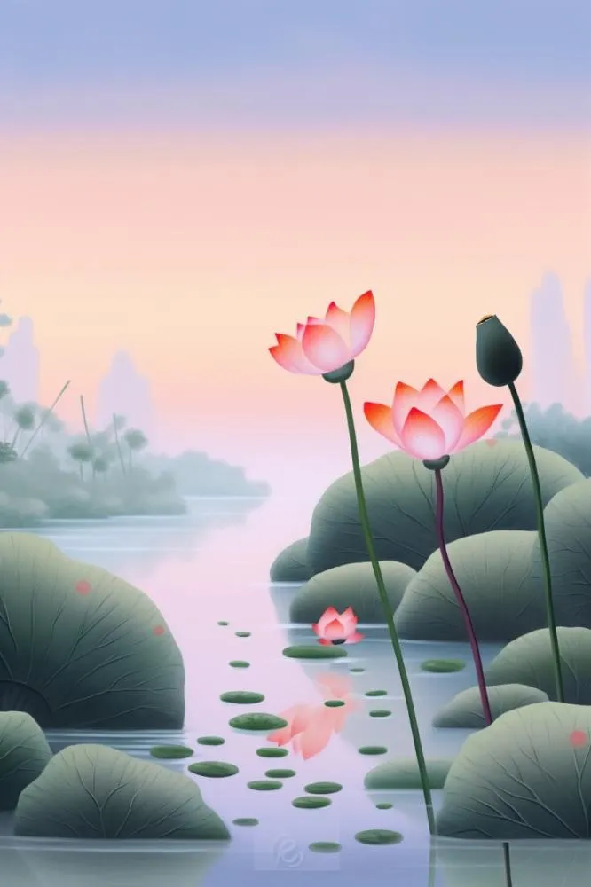 紫色简约国风莲花傍晚背景(896x1344)
