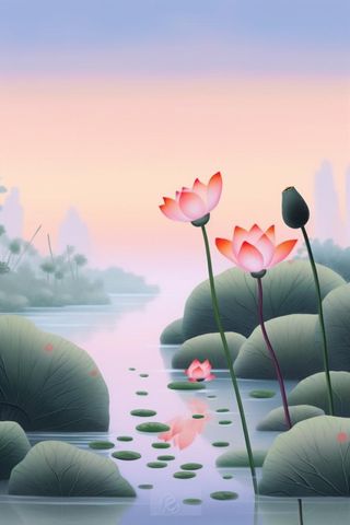 紫色简约国风莲花傍晚背景