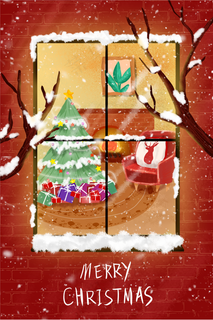 手绘卡通圣诞节插画窗户