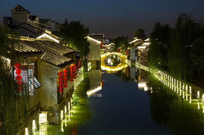 江苏无锡荡口古镇夜景素材
