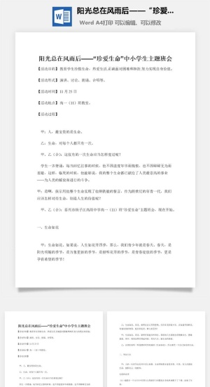 阳光总在风雨后——“珍爱生命”中小学生主题班会