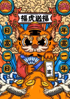 虎年中国风萌虎插画