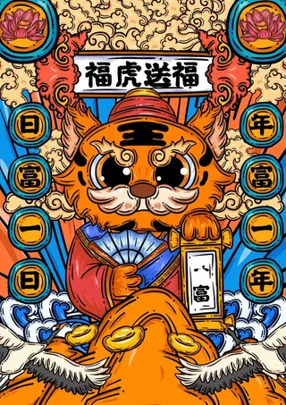 虎年中国风萌虎插画
