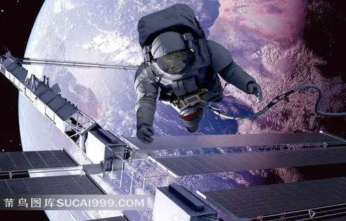 太空系列 - 正在设置卫星的太空服宇航员