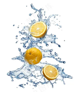 橙子溅起水花和气泡图片