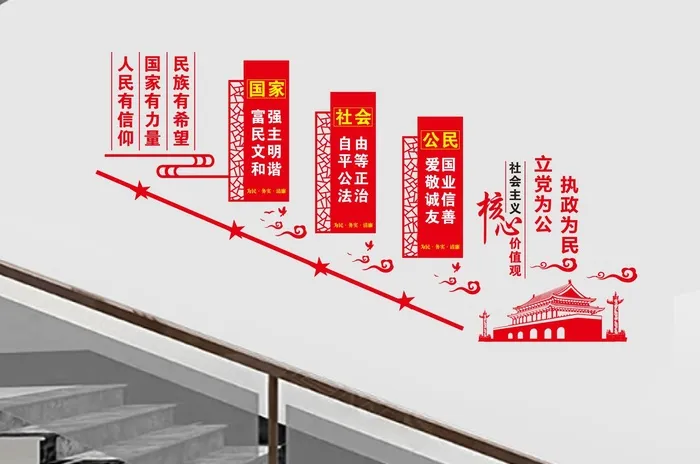 核心价值观党建楼梯墙cdr矢量模版下载