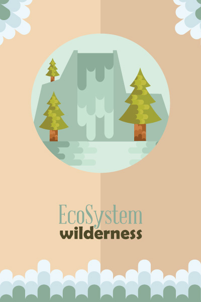 自然风景动物植物扁平矢量插画