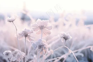 清晨白霜布满植物冷气摄影图