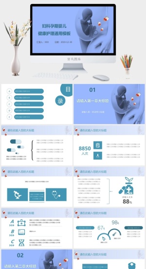 妇科孕期婴儿健康护理通用PPT模板预览图
