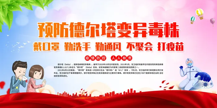 校园红色防疫德尔塔病毒医疗展板psd模版下载