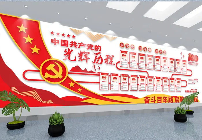 建党100周年历程党建文化墙cdr矢量模版下载