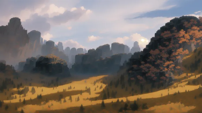 金黄山谷风景插画壁纸