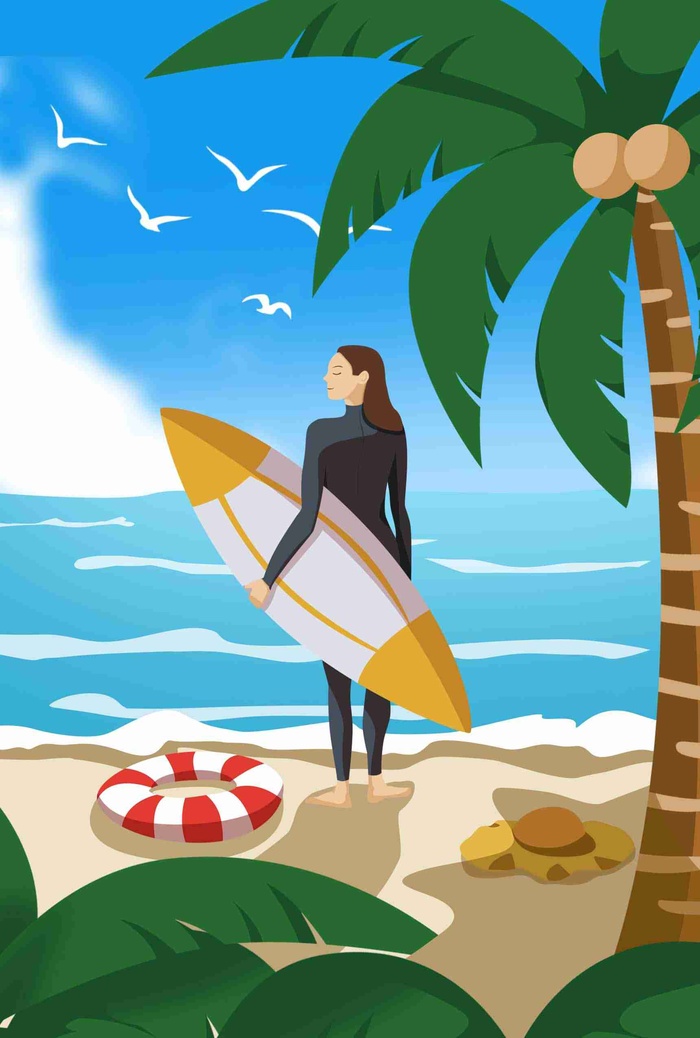 卡通清新暑期生活冲浪大暑处暑节气插画