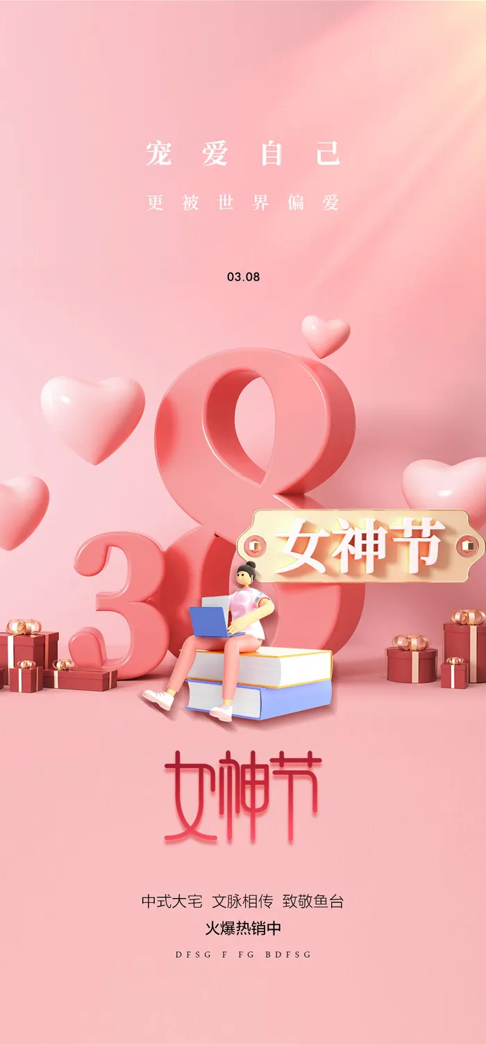 粉色大气女神节海报psd模版下载