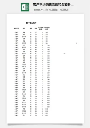 客户平均销售次数和金额分析excel模板