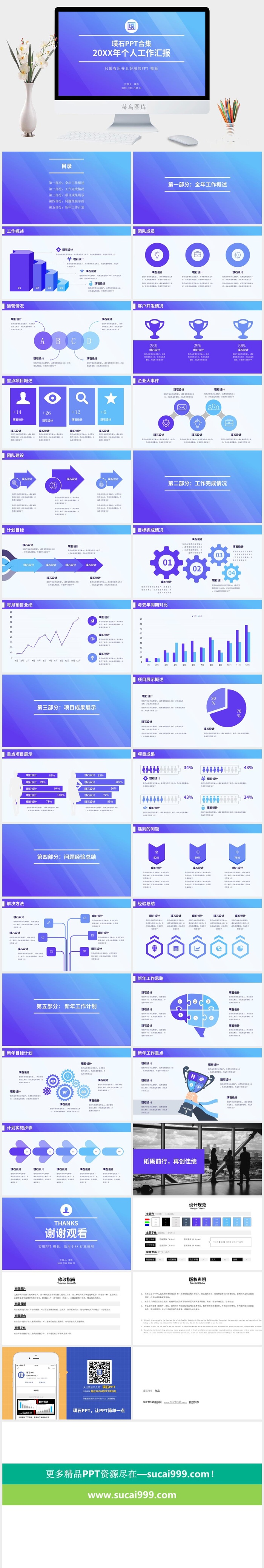 活力蓝紫简约实用个人工作汇报ppt模板