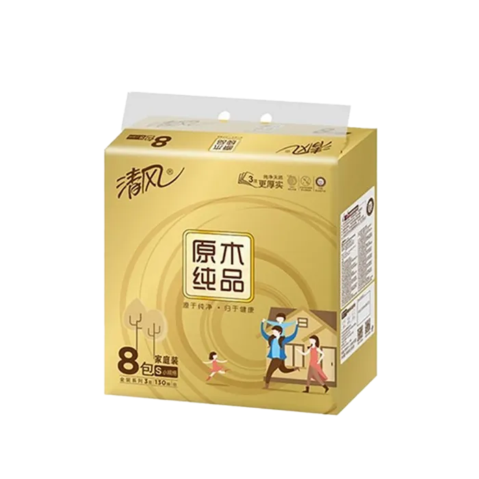 清风 原木纯品抽取式面巾纸 130抽x8包／提超市商品白底图免抠实物摄影png格式图片透明底
