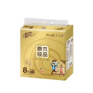 清风 原木纯品抽取式面巾纸 130抽x8包／提超市商品白底图免抠实物摄影png格式图片透明底