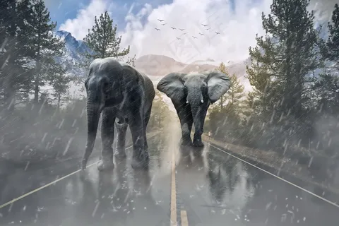 风雨天大象图片