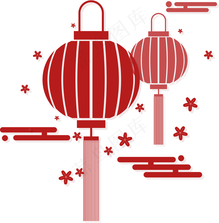 中国风 手绘 卡通元素 传统 复古红 灯笼装饰 PNG 免抠 