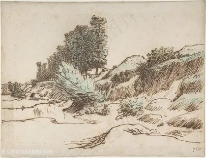 米勒手绘山脉树木装饰画 米勒手绘山脉树木装饰画