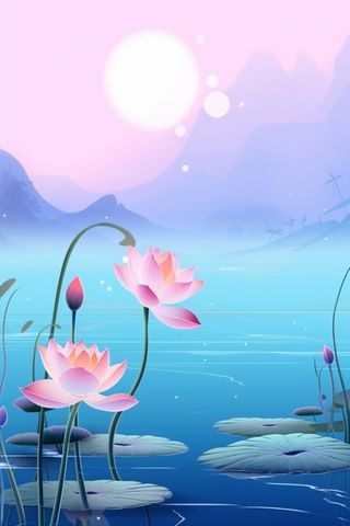 蓝色光影清新荷花背景