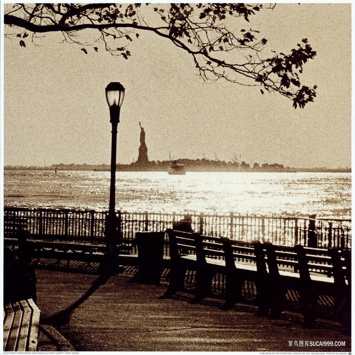 公园湖畔美景插画