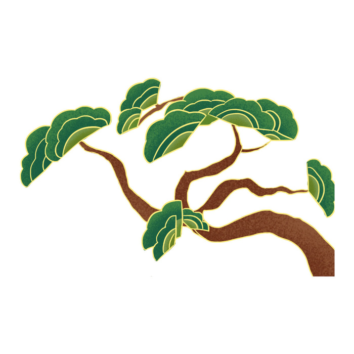 国潮风松树松枝松柏树木手绘植物装饰图案元素PSD设计素材