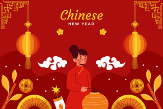 新年虎年中国风人物插画