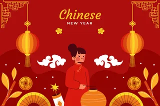 新年虎年中国风人物插画