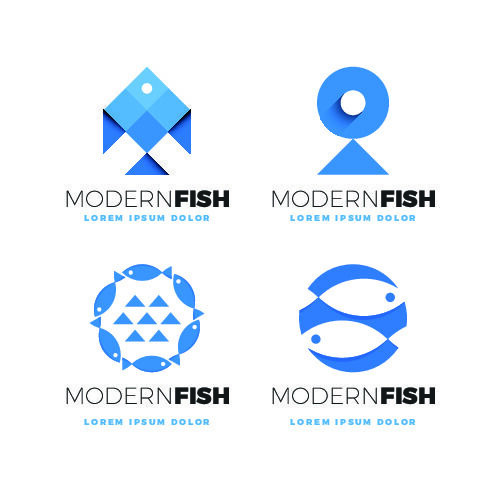 商务海洋鱼类海鲜图标LOGO标识标志标签水产图形AI矢量EPS素材图