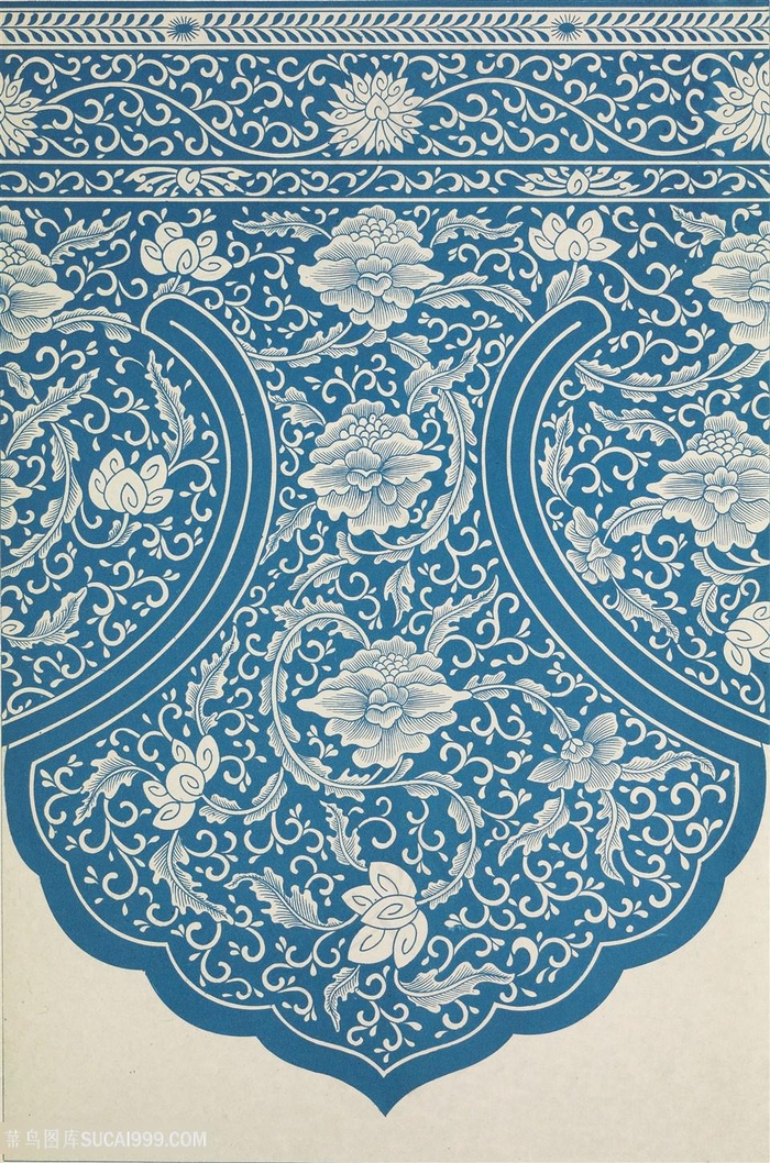 细致工笔画蓝色花绘中式传统纹样集锦中国风图片