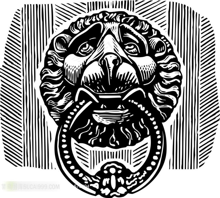 手绘狮子门扣素材