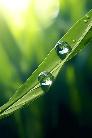 树叶绿色水珠露珠摄影图