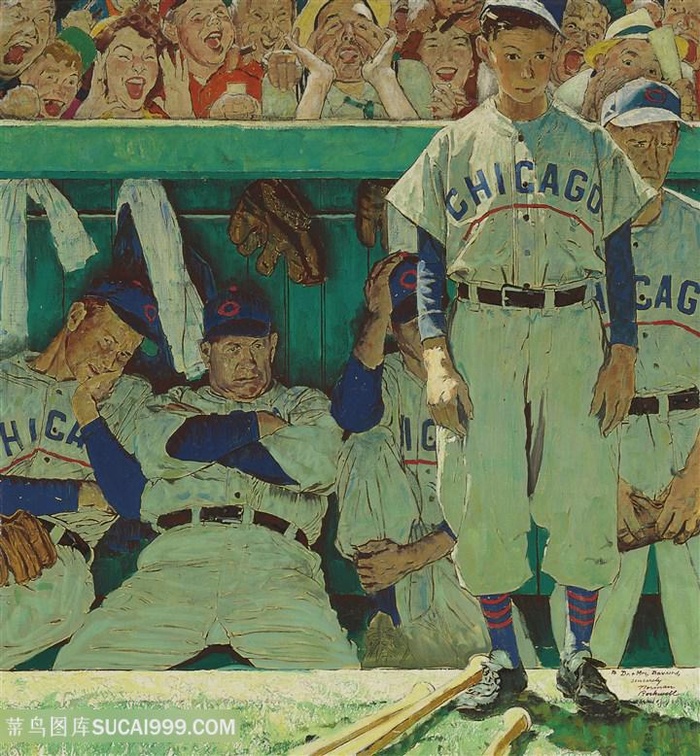 诺曼 · 洛克威尔手绘棒球员装饰画